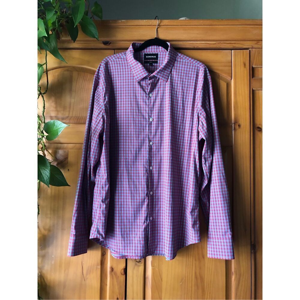 Bonobos Shirt Mens Slim Fit Wrinkle Free Gingham Check SZ XXL